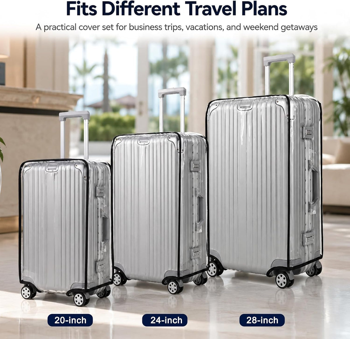 Thicken Clear Luggage Cover Protector, 3 Pieces, 20" 24" 28"