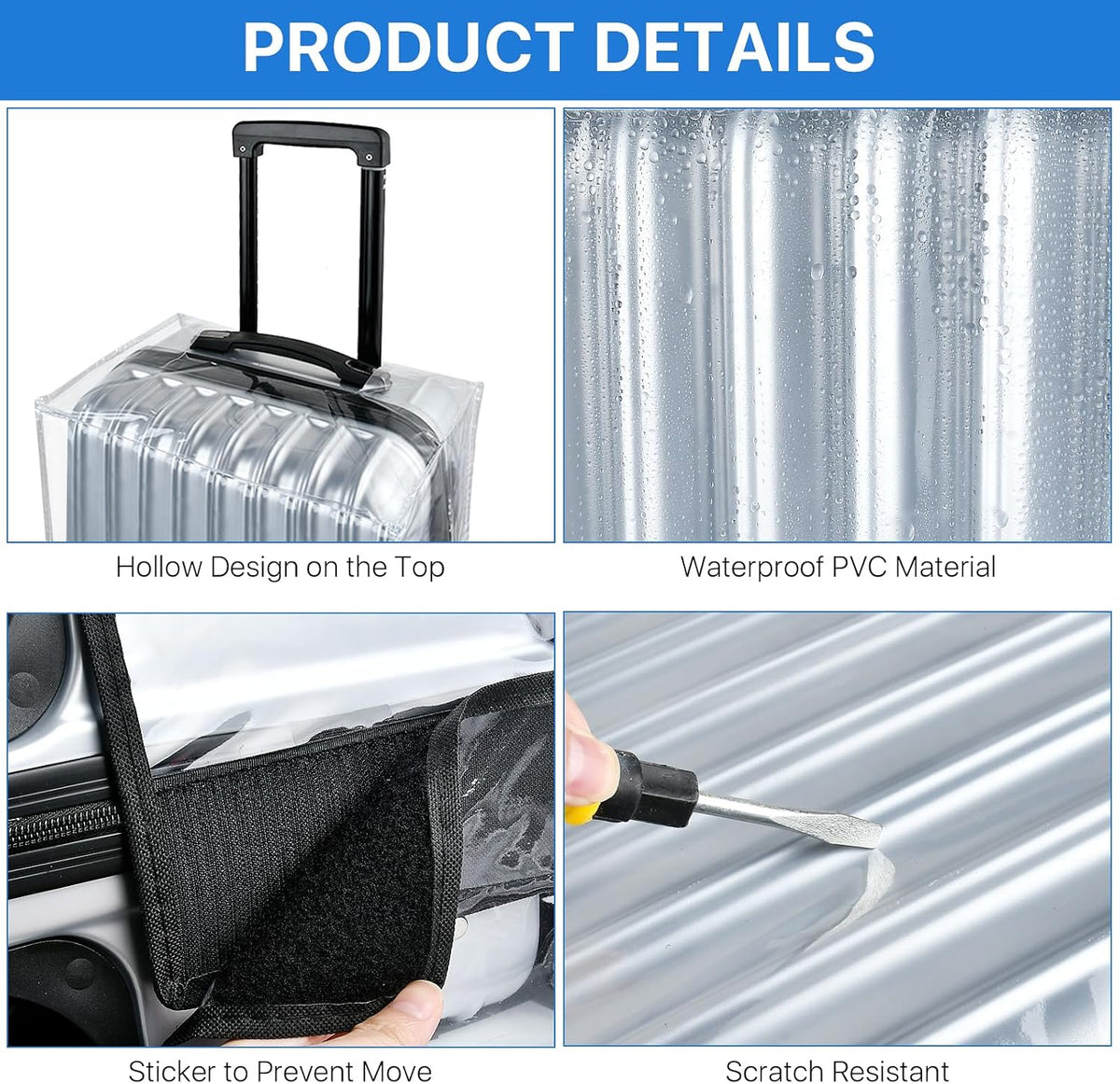 4 Pieces Clear Luggage Cover for Suitcase, Waterproof PVC Luggage Cover Protector, Anti-scratch Suitcase Protective Cover for Travel (20", 22", 24", 28")