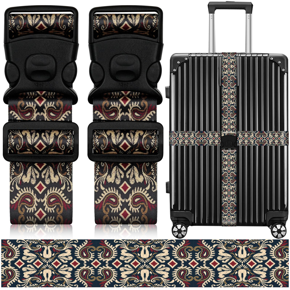 2 Pack Luggage Straps for Suitcases, Adjustable Travel Belt with Double Lock and Quick Release Buckle, Heavy Duty Nylon Bag Packing Strap, Bright Identifiers Business Travel Accessories-Colorful Block
