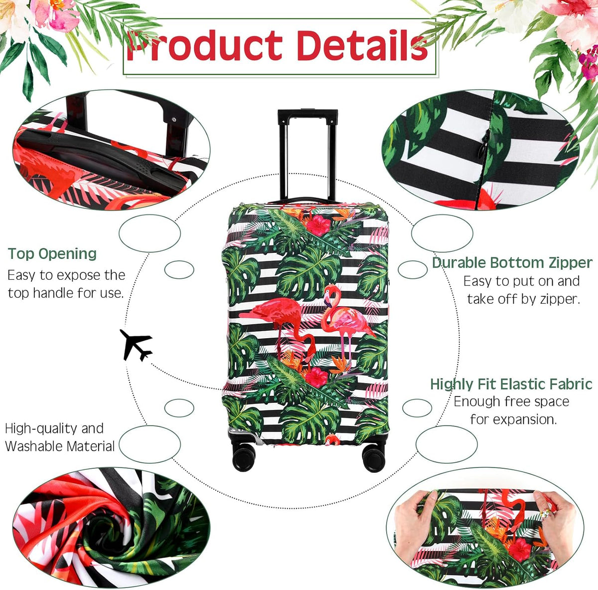 Amylove 3 Pcs Suitcase Covers Protective Washable Suitcase Protector Anti Scratch Luggage Cover Protector for 18-28 Inch Luggage (Flamingo)