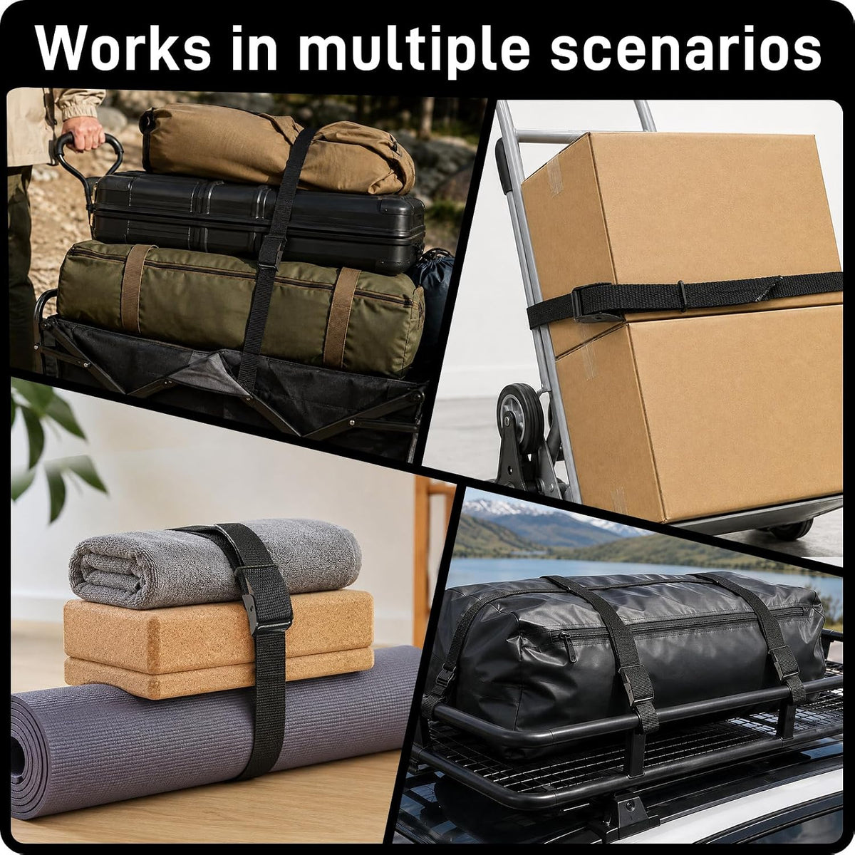 Lashing Straps 1" x 4 ft Cam Buckle Tie Downs, 1,100 lb, 4 Pack