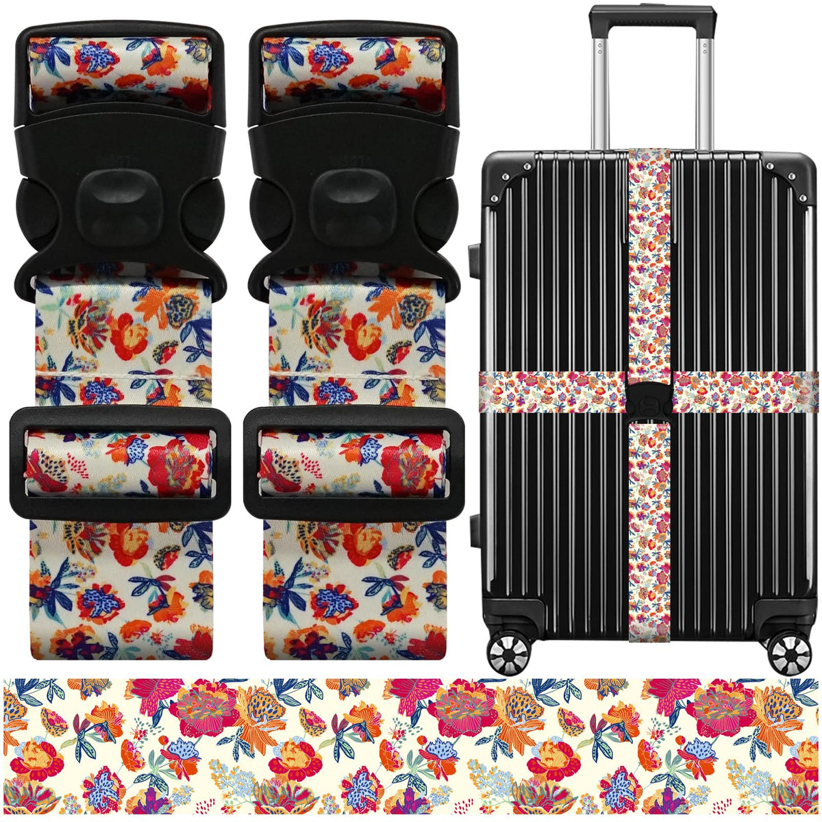 2 Pack Luggage Straps for Suitcases, Adjustable Travel Belt with Double Lock and Quick Release Buckle, Heavy Duty Nylon Bag Packing Strap, Bright Identifiers Business Travel Accessories-Colorful Block