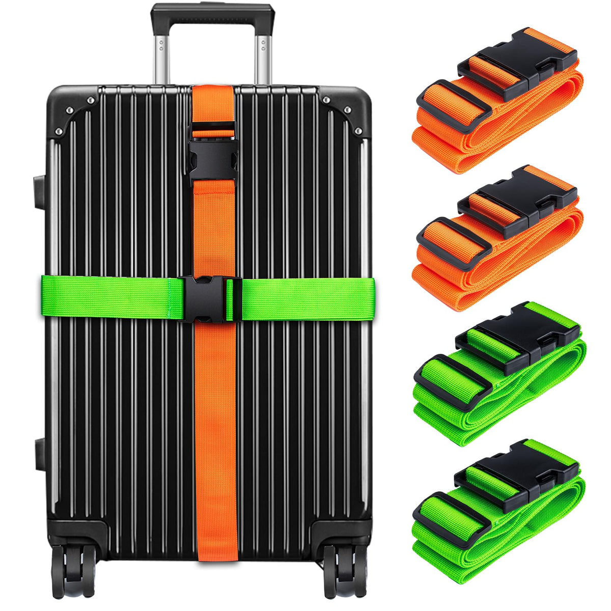 Luggage Straps for Suitcases, Black - Premium Quality Polyester Material, TSA Approved, Adjustable & Versatile, Sturdy Buckle, 4 Pack - Ideal for Travelers