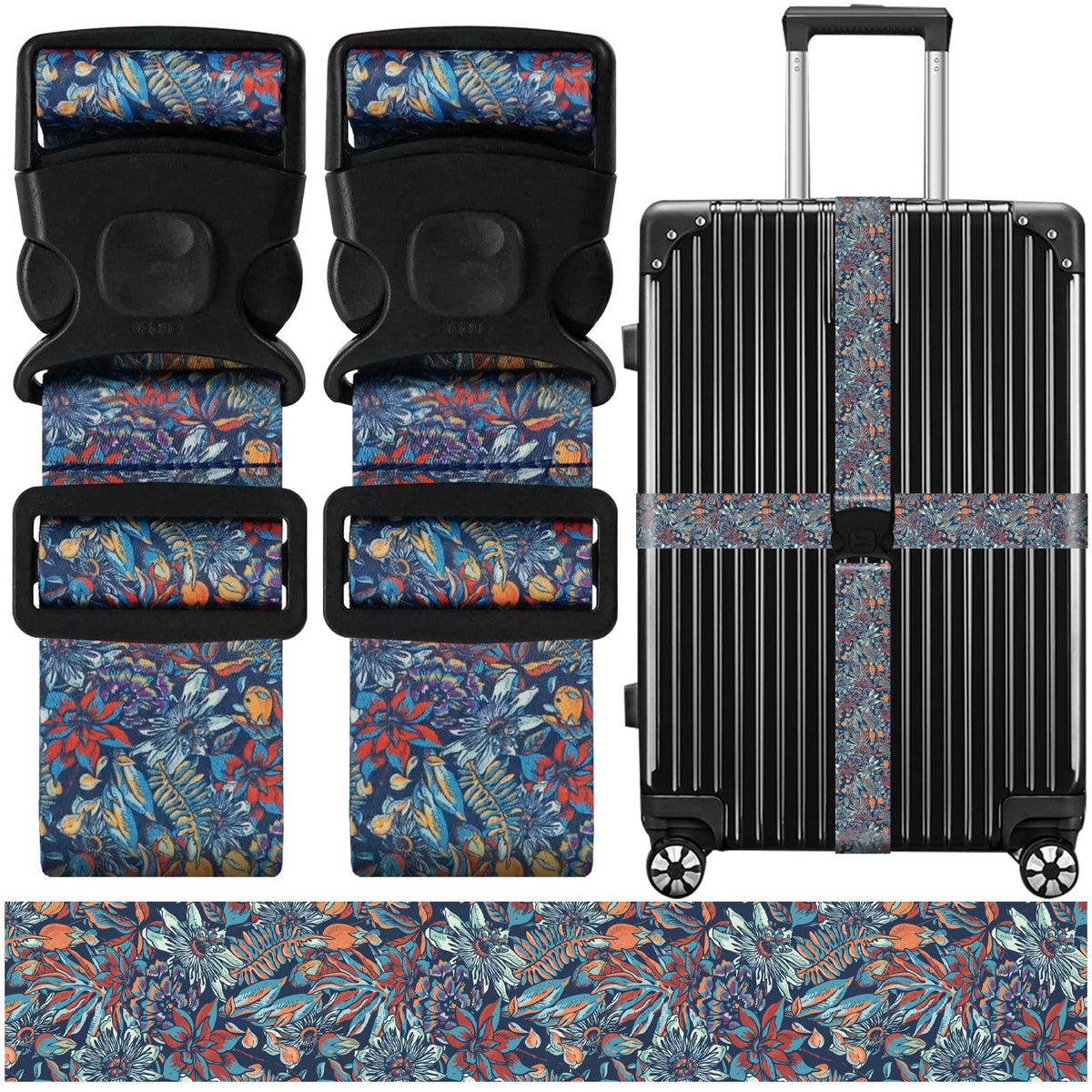 2 Pack Luggage Straps for Suitcases, Adjustable Travel Belt with Double Lock and Quick Release Buckle, Heavy Duty Nylon Bag Packing Strap, Bright Identifiers Business Travel Accessories-Colorful Block