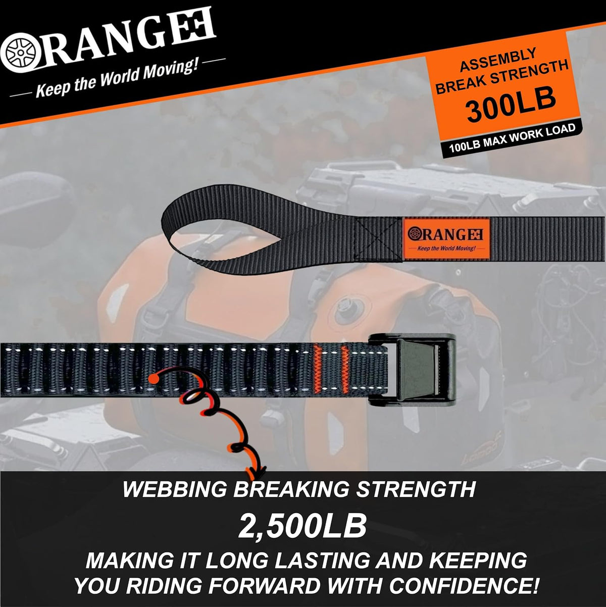 ORANGEE® 4 Pack Motorcycle & Bike Luggage Straps 20" - 55" Adjustable Stretch Tie Down Strap for Motorcycle, Bike, ATV Rack - Black