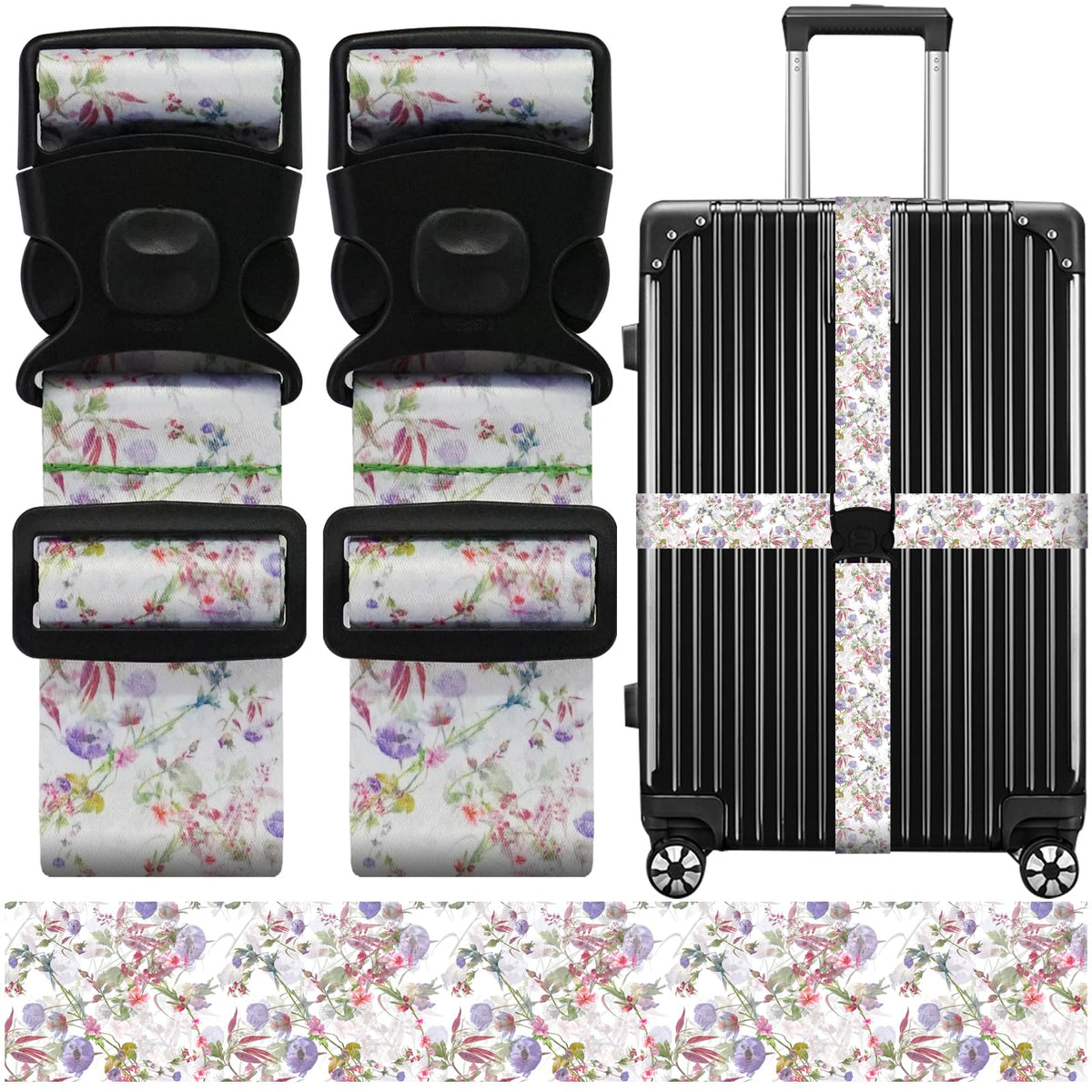 2 Pack Luggage Straps for Suitcases, Adjustable Travel Belt with Double Lock and Quick Release Buckle, Heavy Duty Nylon Bag Packing Strap, Bright Identifiers Business Travel Accessories-Colorful Block