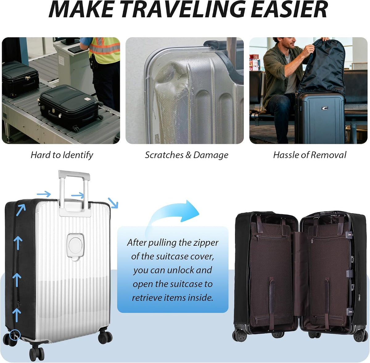 Transparent PVC Suitcase Cover, No Disassembly Required Clear Luggage Protector Suitcase Cover
