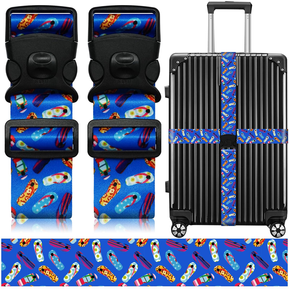 2 Pack Luggage Straps for Suitcases, Adjustable Travel Belt with Double Lock and Quick Release Buckle, Heavy Duty Nylon Bag Packing Strap, Bright Identifiers Business Travel Accessories-Colorful Block