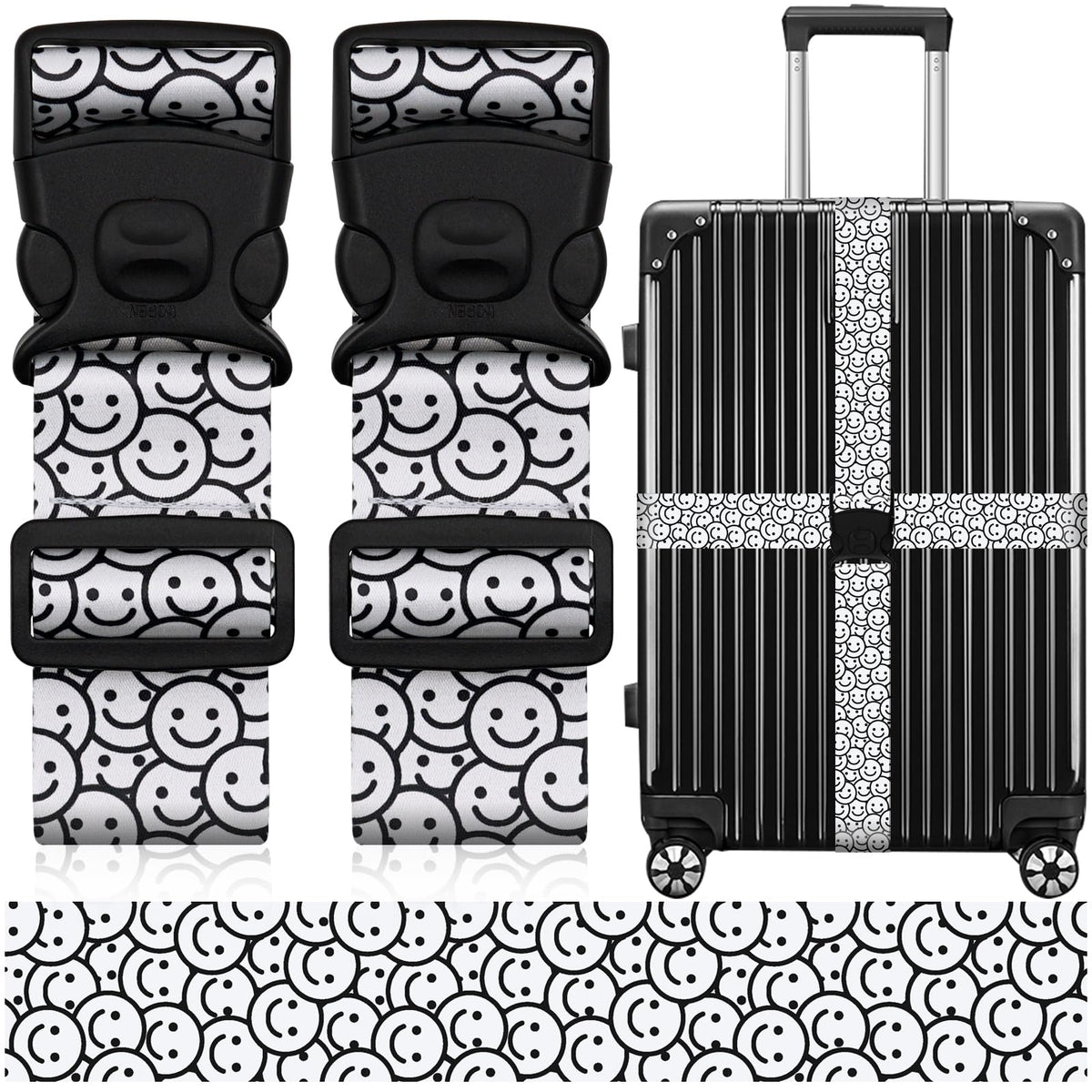 2 Pack Luggage Straps for Suitcases, Adjustable Travel Belt with Double Lock and Quick Release Buckle, Heavy Duty Nylon Bag Packing Strap, Bright Identifiers Business Travel Accessories-Colorful Block