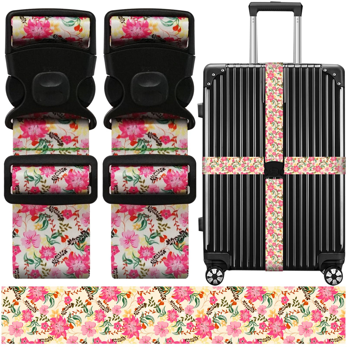 2 Pack Luggage Straps for Suitcases, Adjustable Travel Belt with Double Lock and Quick Release Buckle, Heavy Duty Nylon Bag Packing Strap, Bright Identifiers Business Travel Accessories-Colorful Block