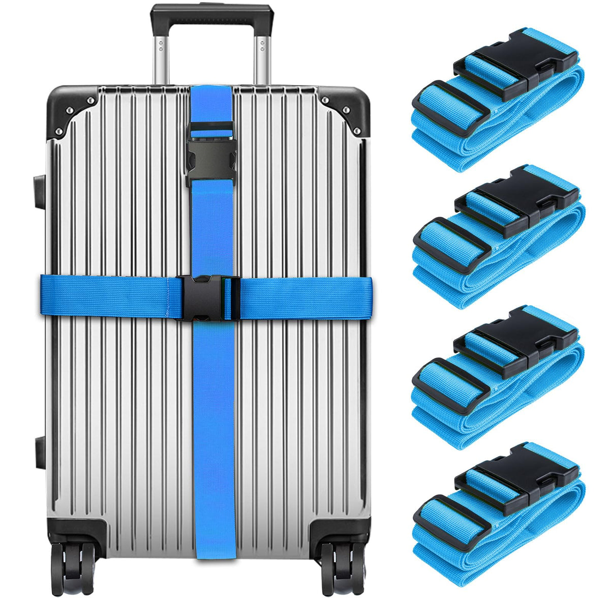 Luggage Straps for Suitcases, Black - Premium Quality Polyester Material, TSA Approved, Adjustable & Versatile, Sturdy Buckle, 4 Pack - Ideal for Travelers