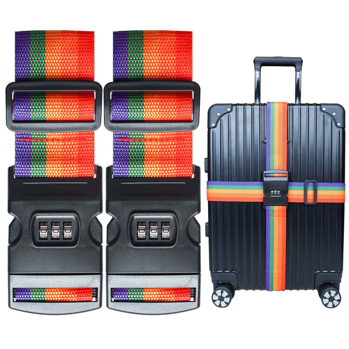 2 PCS Luggage Strap 78" x 2" Suitcase Belts Wide Adjustable Packing Straps Travel Accessories, Black&Combination Lock