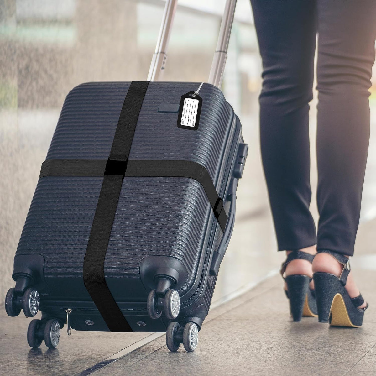Gostwo 8 Pack Luggage Straps and Tags Set - 4 Straps, 4 Tags, Suitcase Belt