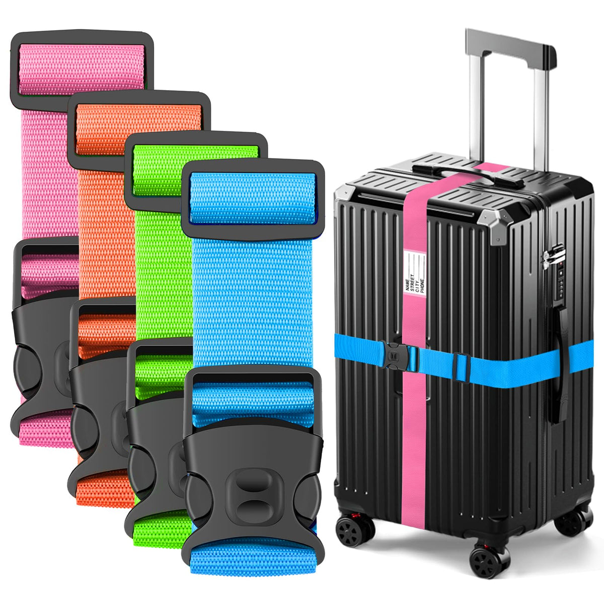 BILIONE Luggage Straps for Suitcases, Adjustable Lockable Suitcase Straps