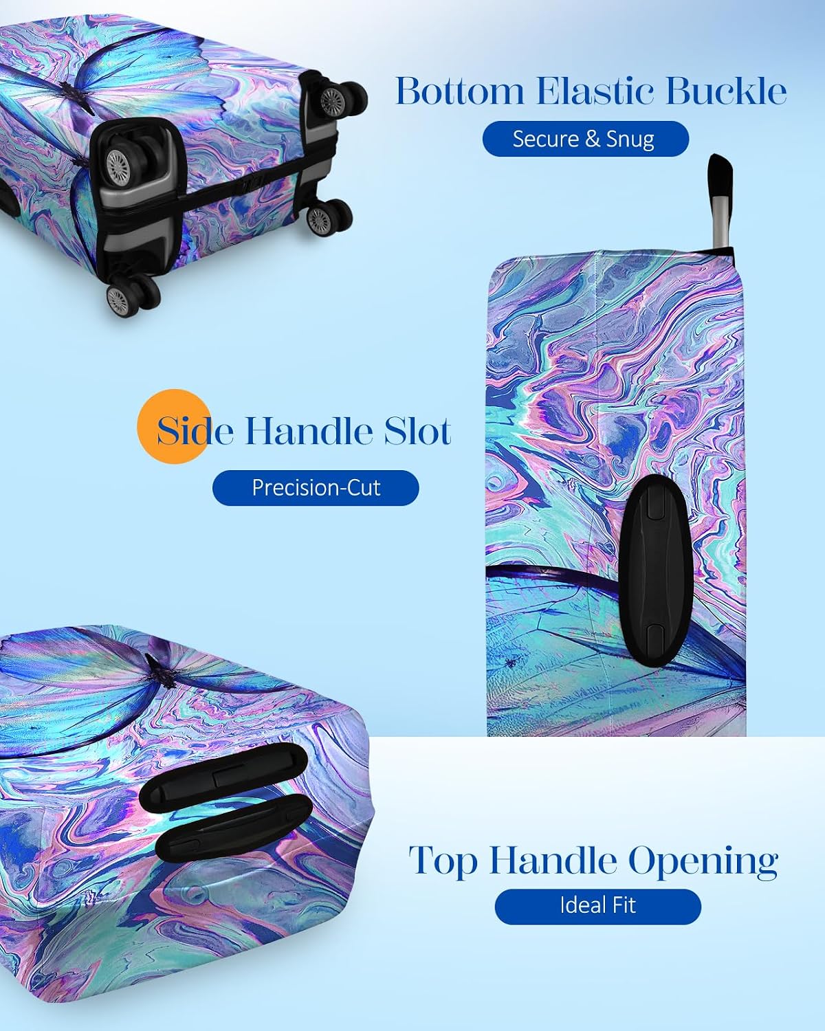 Slohif Luggage Cover for Suitcase Tsa Approved Protector - Butterfly Luggage Sleeve Large Suit Case Cover Travel Stretch Baggage Case Protective Washable Fit 21-23 Inch