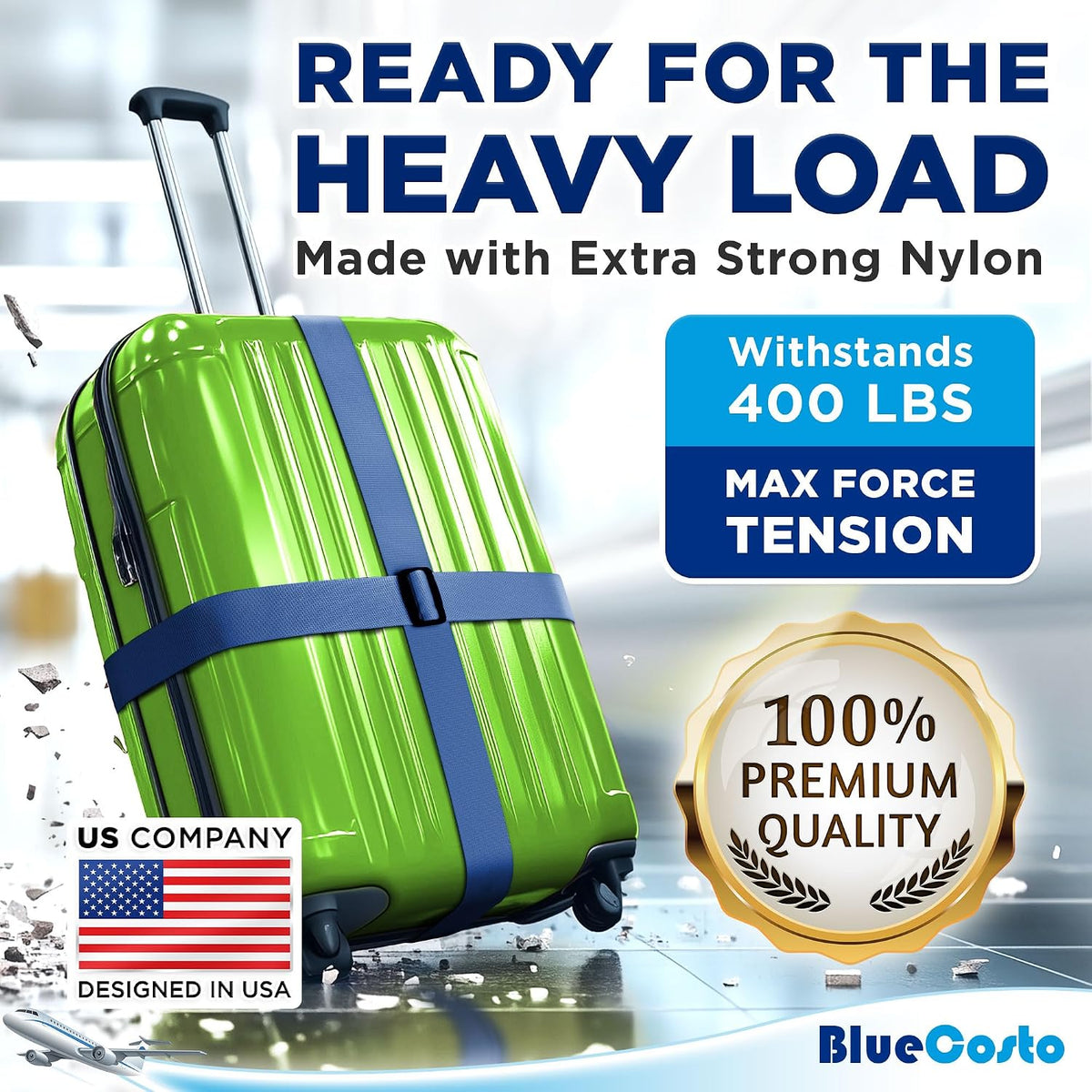 Luggage Straps for Suitcases - TSA Approved - Navy Blue, 4 PK