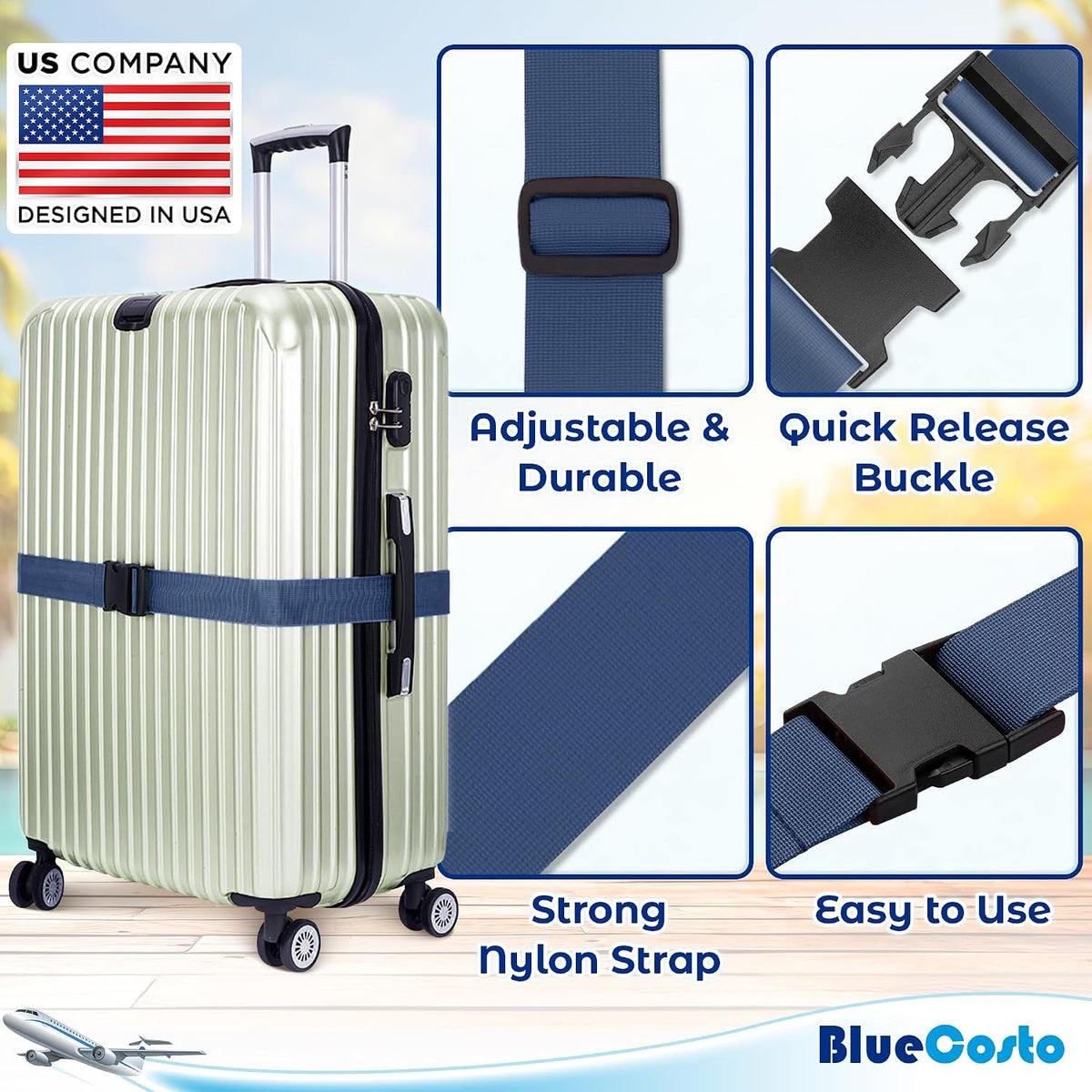 Luggage Straps for Suitcases - TSA Approved - Navy Blue, 4 PK