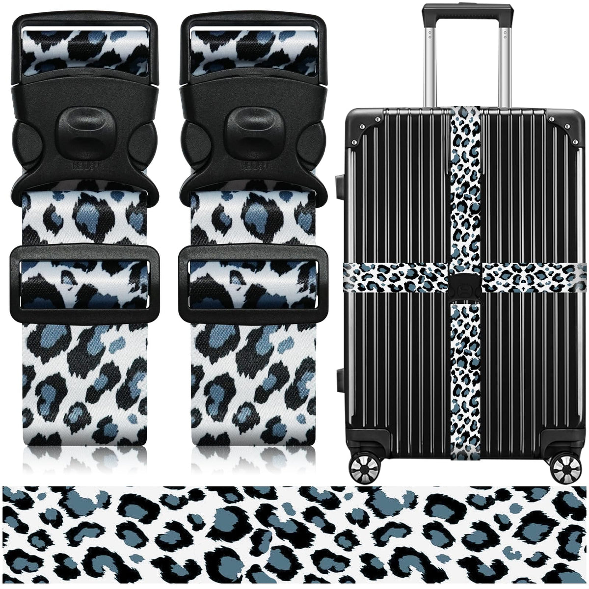2 Pack Luggage Straps for Suitcases, Adjustable Travel Belt with Double Lock and Quick Release Buckle, Heavy Duty Nylon Bag Packing Strap, Bright Identifiers Business Travel Accessories-Colorful Block