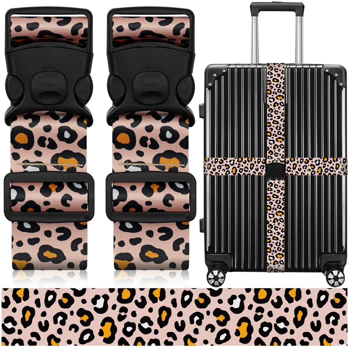 2 Pack Luggage Straps for Suitcases, Adjustable Travel Belt with Double Lock and Quick Release Buckle, Heavy Duty Nylon Bag Packing Strap, Bright Identifiers Business Travel Accessories-Colorful Block