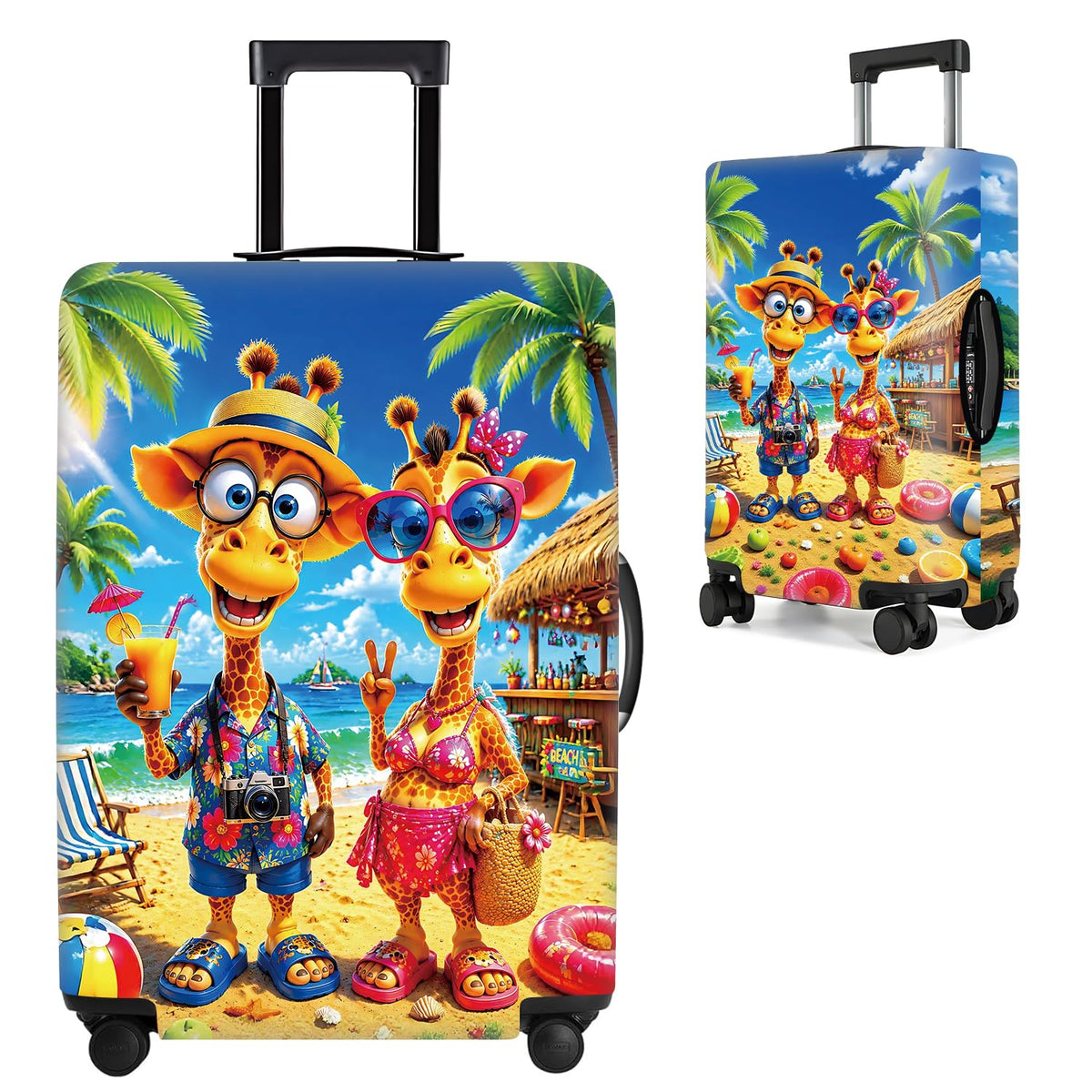 Cute Panda Luggage Cover – Bamboo Climbing Panda Suitcase Protector, Stretchable & Waterproof Travel Luggage Sleeve,M