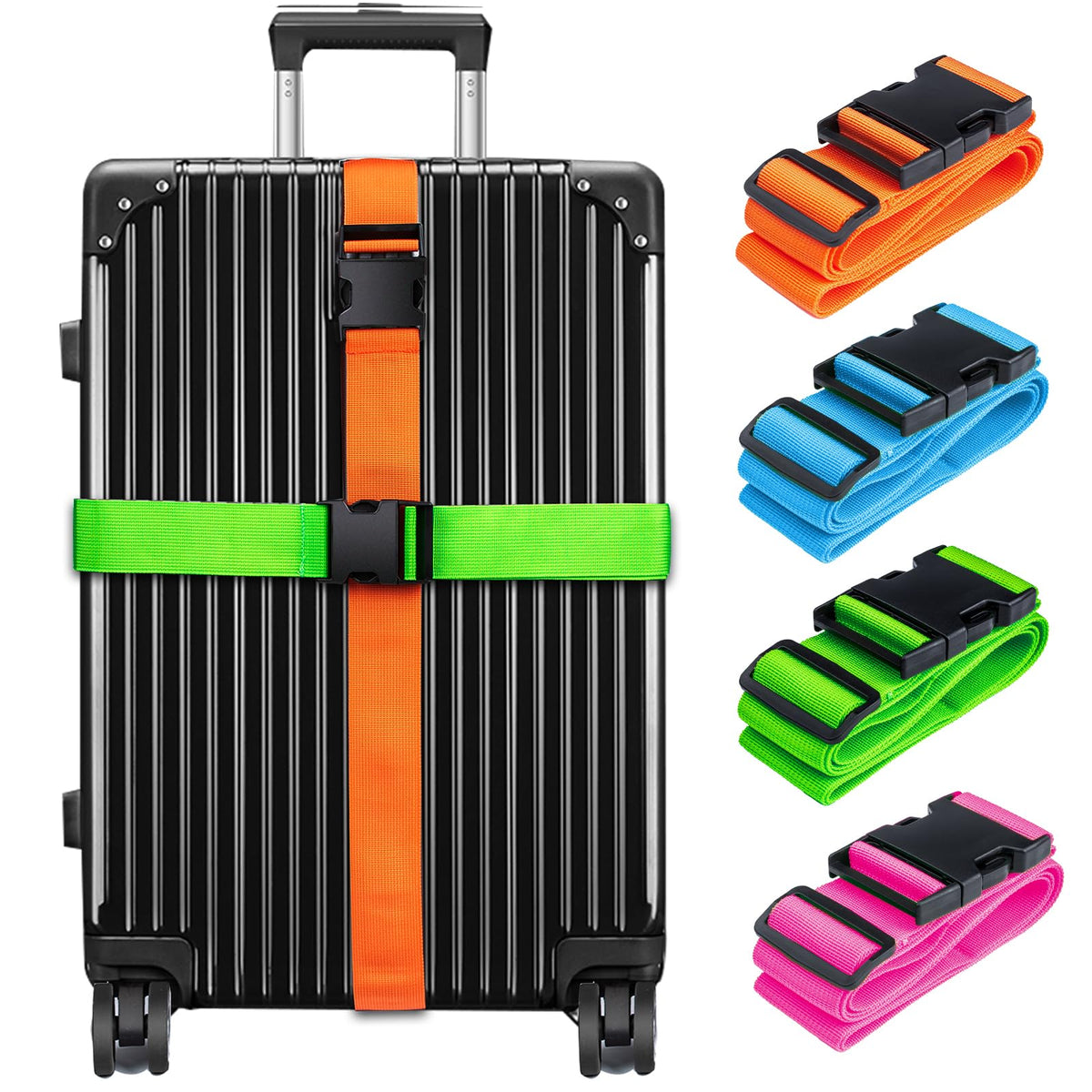 Luggage Straps for Suitcases, Black - Premium Quality Polyester Material, TSA Approved, Adjustable & Versatile, Sturdy Buckle, 4 Pack - Ideal for Travelers