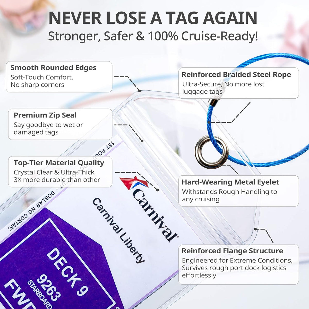 Cruise Ship Essentials for Carnival, Princess, NCL, MSC by JOLLYANTS, Cruise Luggage Tag Holders, Cruise Must Haves Waterproof & Reusable