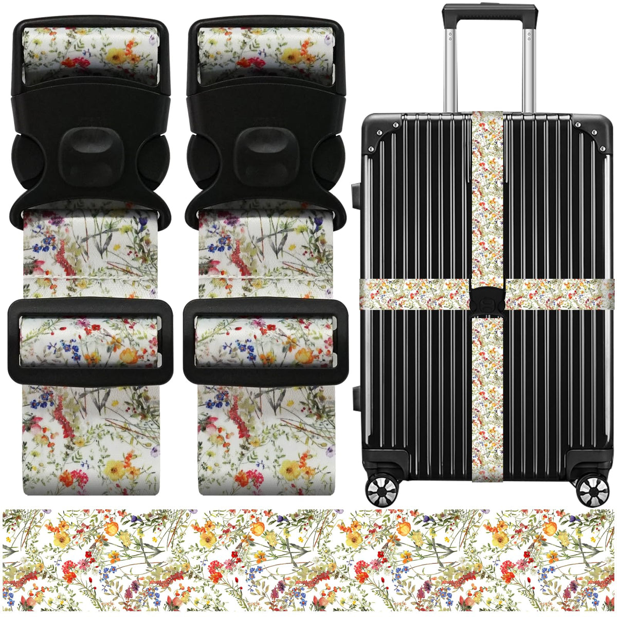 2 Pack Luggage Straps for Suitcases, Adjustable Travel Belt with Double Lock and Quick Release Buckle, Heavy Duty Nylon Bag Packing Strap, Bright Identifiers Business Travel Accessories-Colorful Block