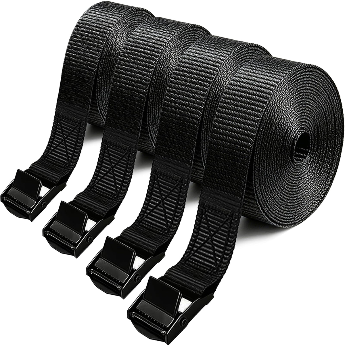 Lashing Straps with Buckles, 4Pack, 1 Inch × 5 Feet, Cargo Tie-Down Strap (Black, 5Ft)