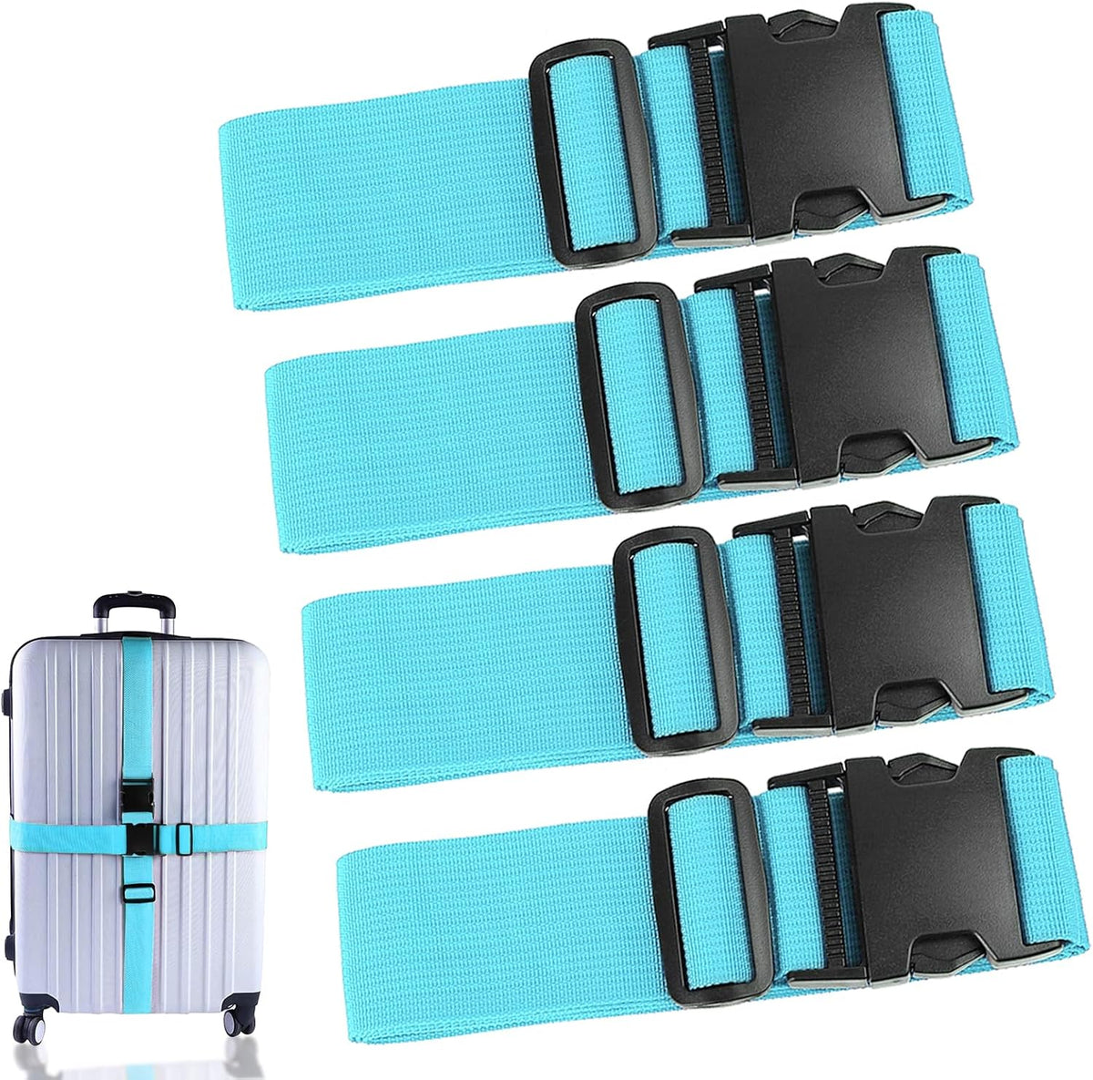 80In Luggage Straps for Suitcase Travel Belt Accessories, 2 Pack Light Blue