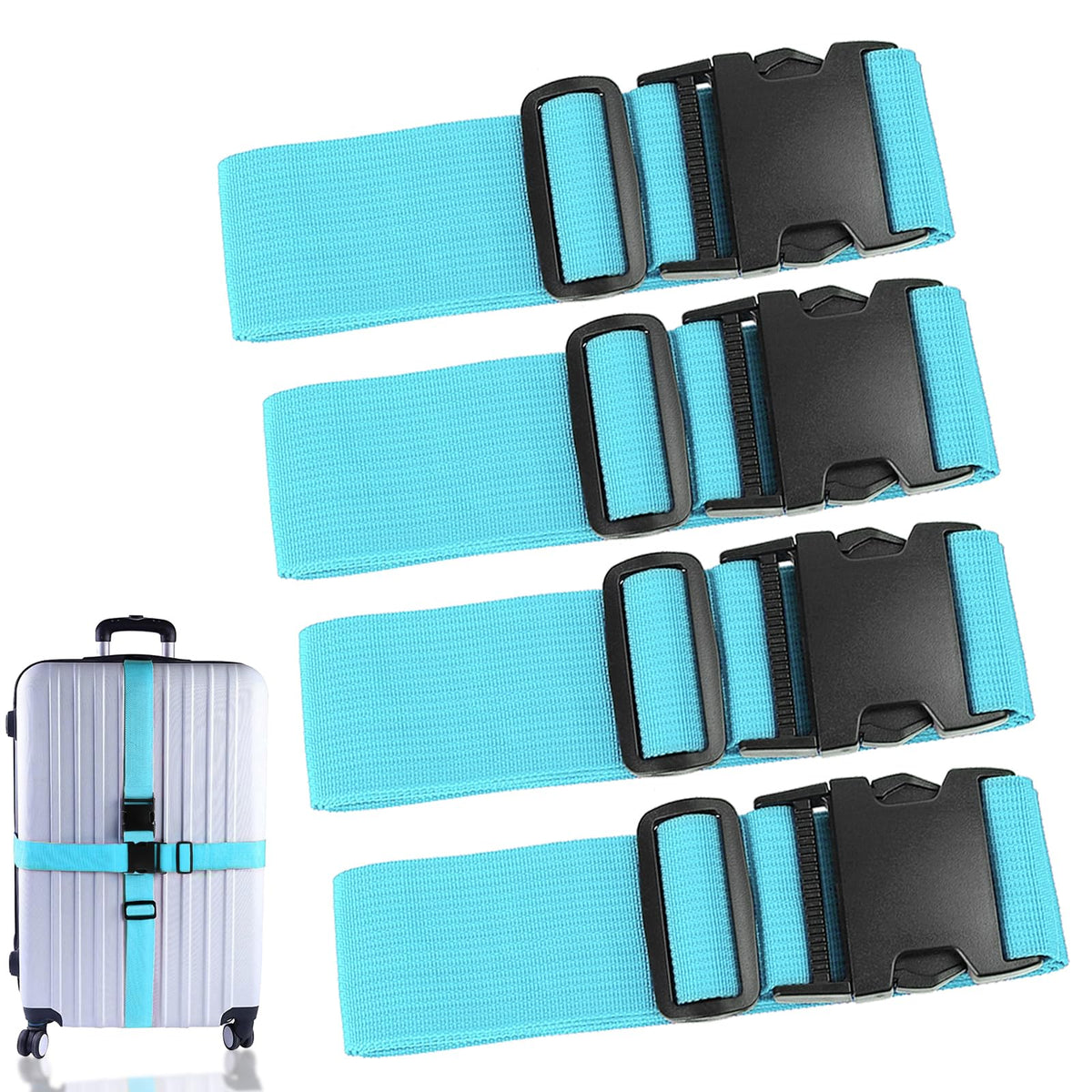 80In Luggage Straps for Suitcase Travel Belt Accessories, 2 Pack Light Blue