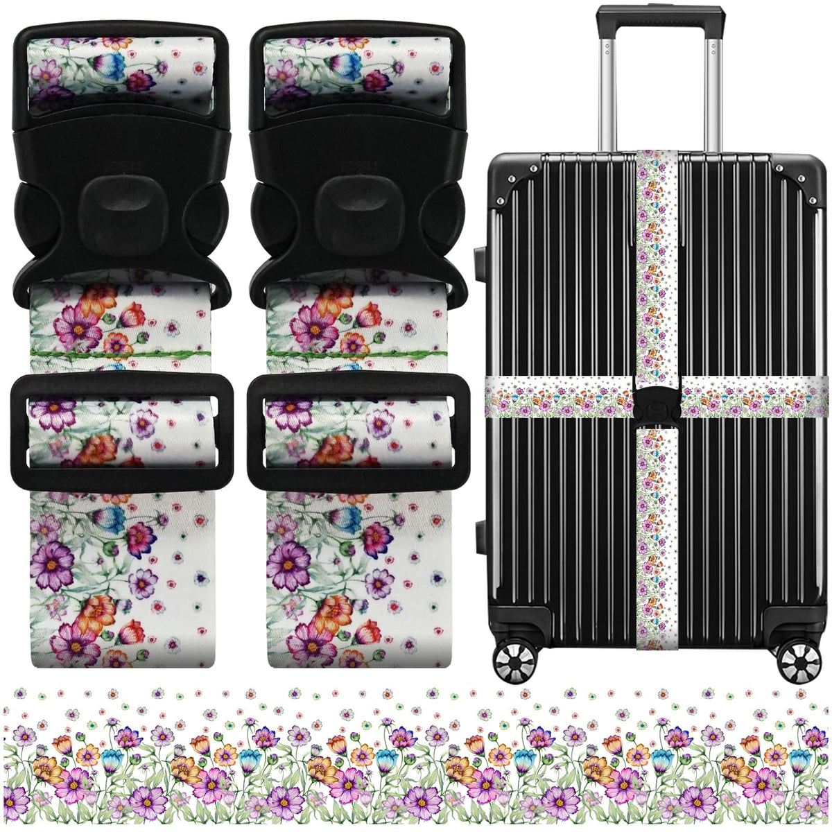 2 Pack Luggage Straps for Suitcases, Adjustable Travel Belt with Double Lock and Quick Release Buckle, Heavy Duty Nylon Bag Packing Strap, Bright Identifiers Business Travel Accessories-Colorful Block