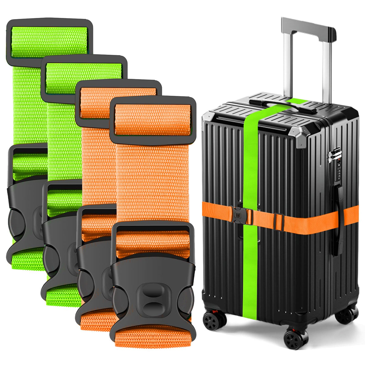 BILIONE Luggage Straps for Suitcases, Adjustable Lockable Suitcase Straps