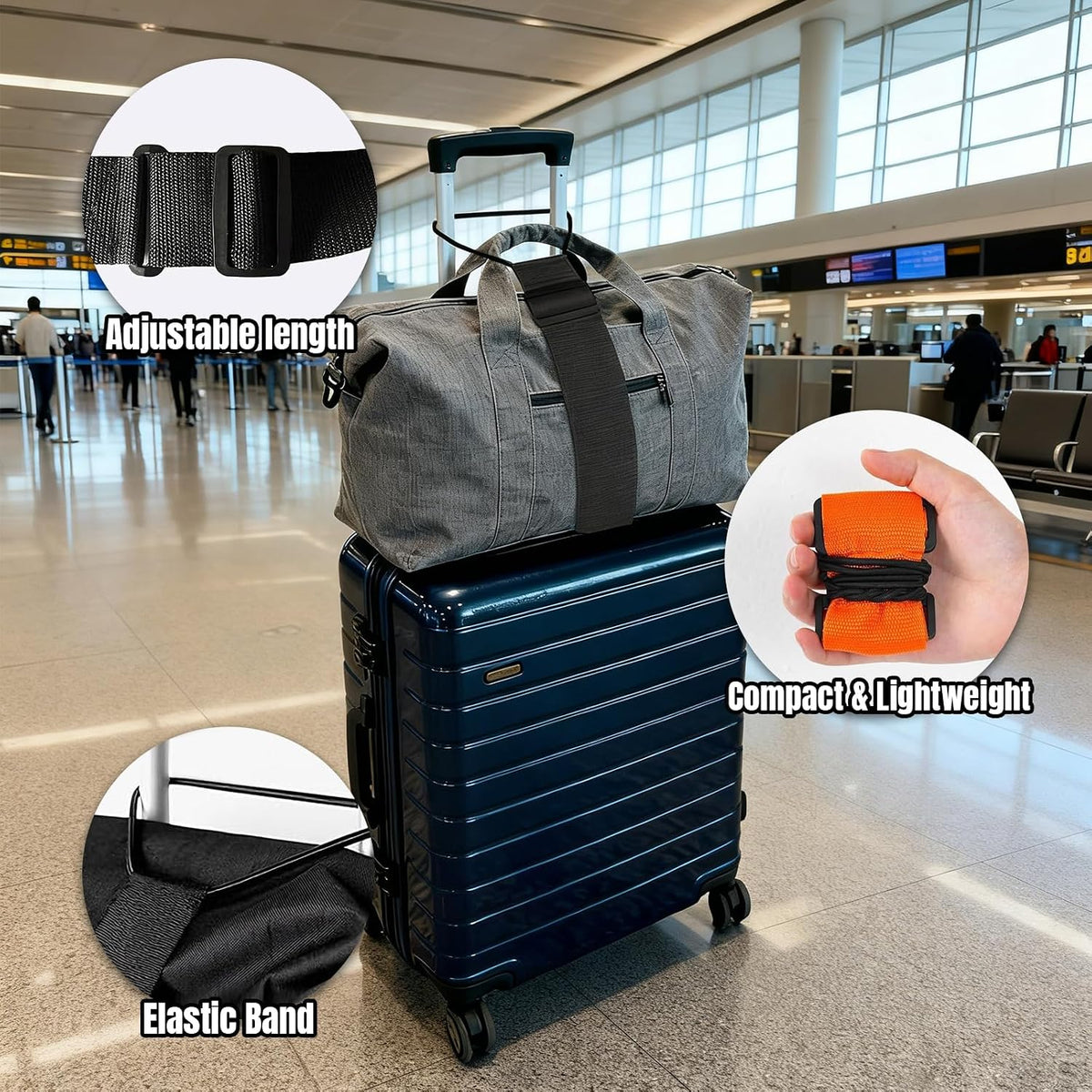 Luggage Straps for Suitcases,Multi-Use Strong Adjustable Luggage Connector Straps, Durable, Waterproof, Bungee Straps,Travel Suitcase Essential Travel Essentials (Black 2PCS)