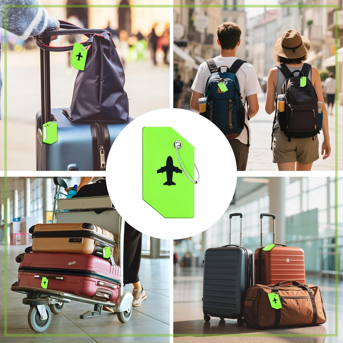 4 Pack Silicone Luggage Tag for Suitcases, Travel Bags TSA Approved, Green