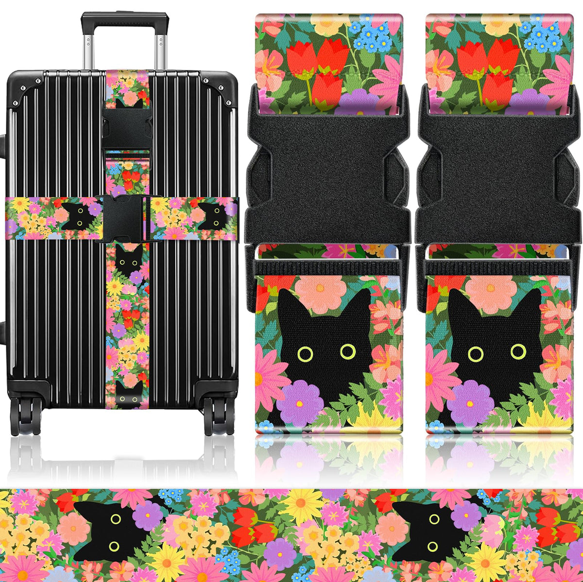 Slohif Luggage Straps for Suitcases Travel Belt Accessories Luggage Connector Identifiers 2 Pack Over Handle with Buckle Unique Nylon Adjustable Strap for Sleeping Bag Car Seat Butterfly