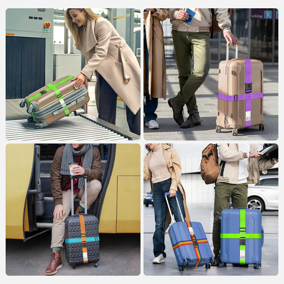 BILIONE Luggage Straps for Suitcases, Adjustable Lockable Suitcase Straps