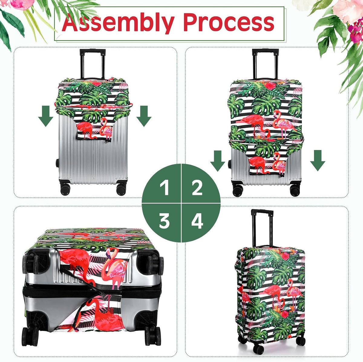 Amylove 3 Pcs Suitcase Covers Protective Washable Suitcase Protector Anti Scratch Luggage Cover Protector for 18-28 Inch Luggage (Flamingo)