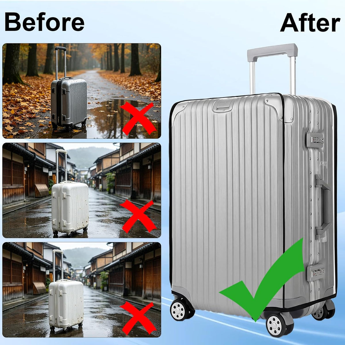 3 Pack Clear Luggage Cover Protectors, TSA Approved Heavy Duty Waterproof PVC Suitcase Covers, Scratch Resistant Travel Protector Fits 20 24 28 Inch Wheeled Hard-Sided Luggage
