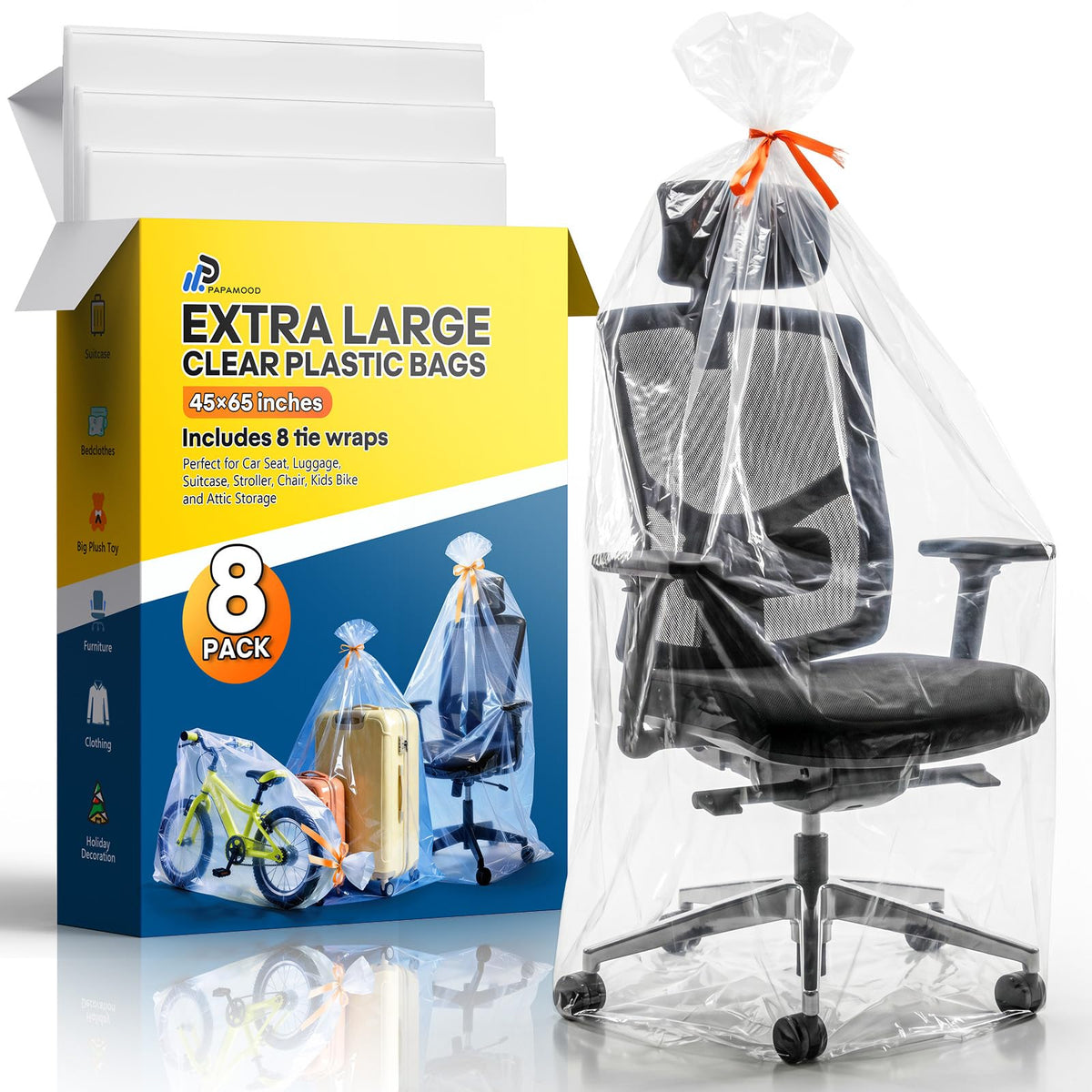 40x60 Inch Extra Large Clear Plastic Storage Bag for Luggage Cover, 8 Pack