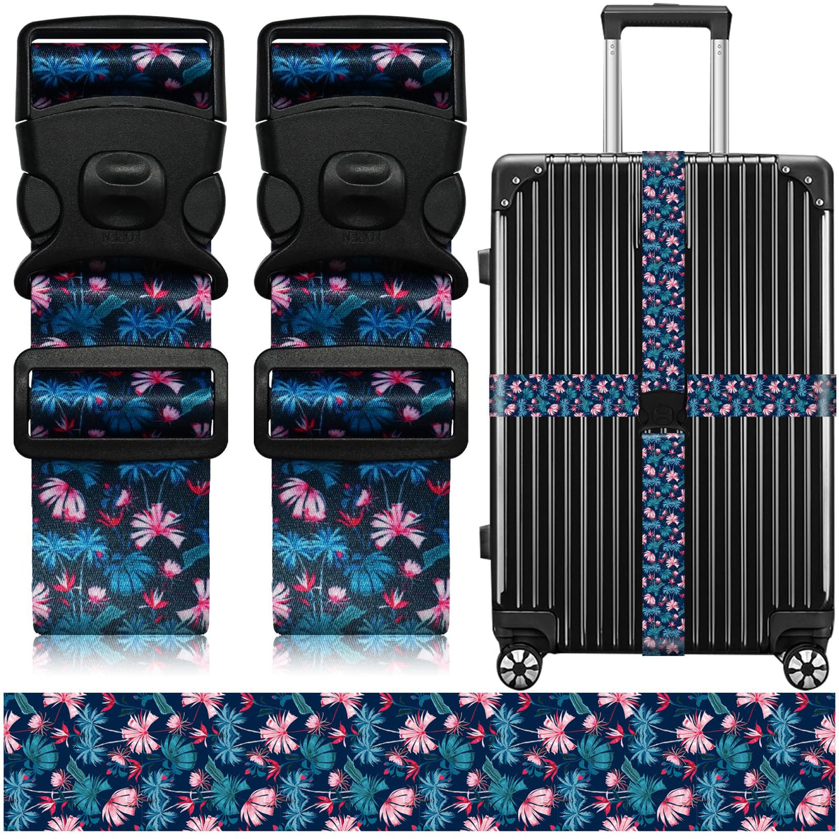 2 Pack Luggage Straps for Suitcases, Adjustable Travel Belt with Double Lock and Quick Release Buckle, Heavy Duty Nylon Bag Packing Strap, Bright Identifiers Business Travel Accessories-Colorful Block