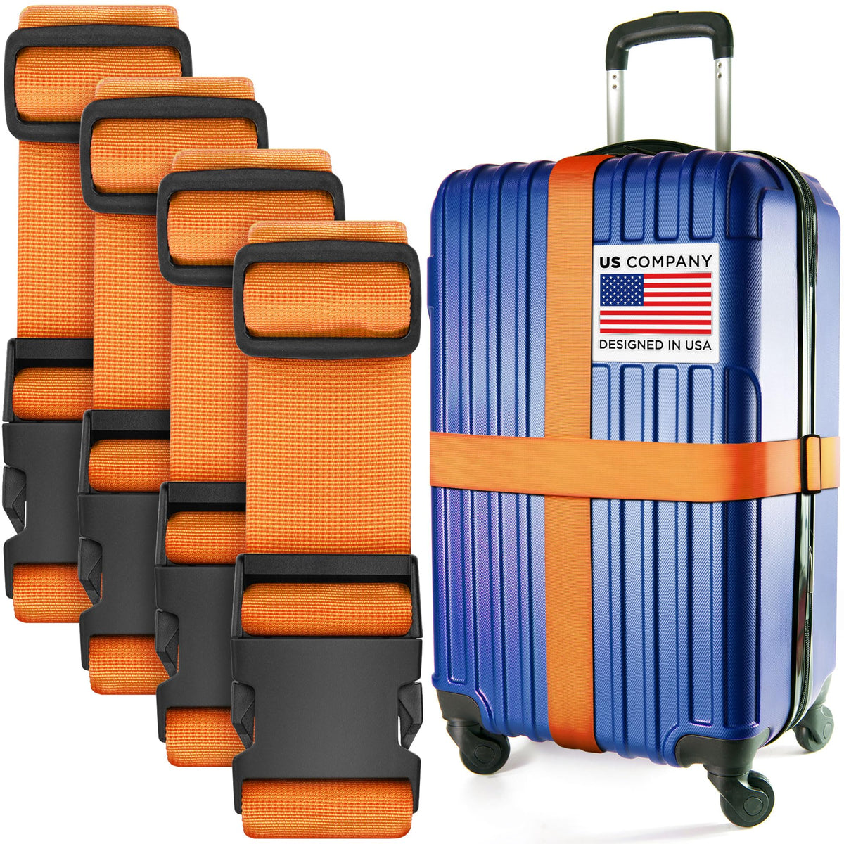 Luggage Straps for Suitcases - TSA Approved - Neon Green, 4 PK