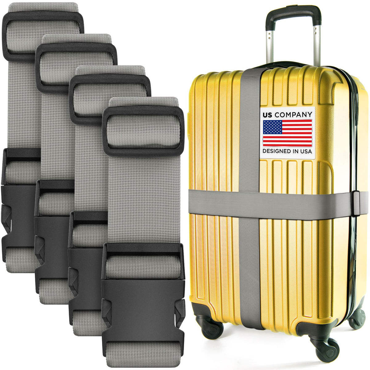 Luggage Straps for Suitcases - TSA Approved - Neon Green, 4 PK