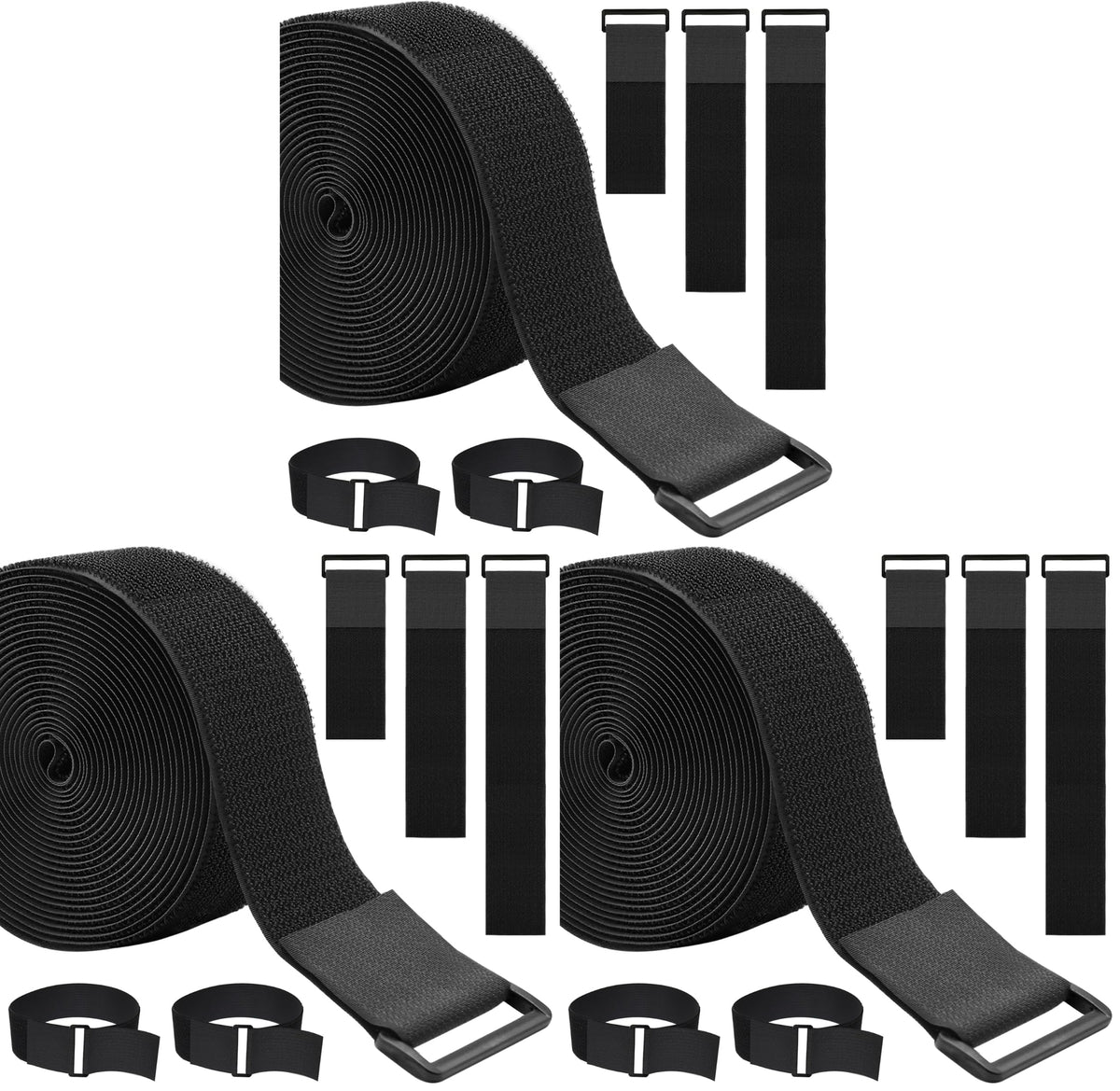 1.5In x 16Ft Cinch Straps Heavy Duty With 20 Buckles, Black Nylon Hook and Loop Straps, Reusable Long Cable Ties for Organizer or Storage
