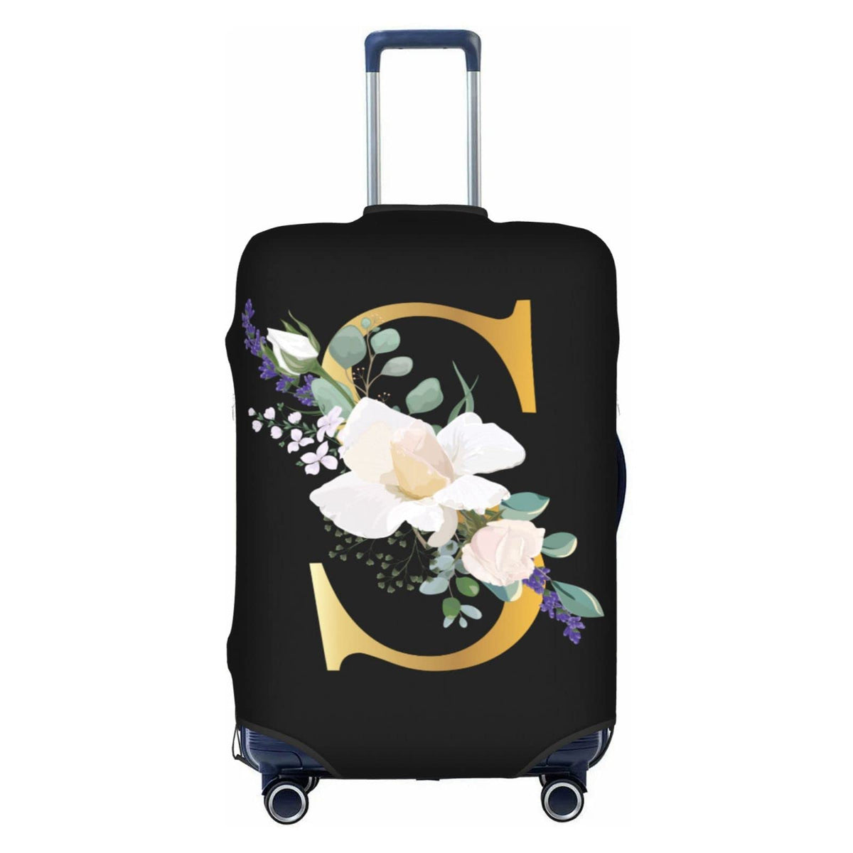 Flower Lette M Black Luggage Cover Elastic Washable Stretch Suitcase Protector Travel Suitcase Cover for Kid and Adult XL (29-32 inch suitcase)