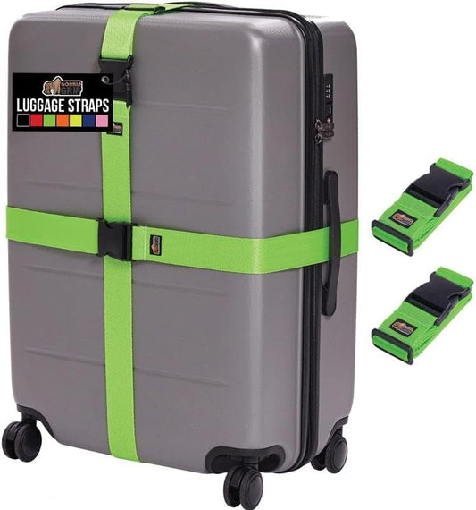 GORILLA GRIP Heavy Duty Luggage Straps for Suitcase, 2 Pack Green