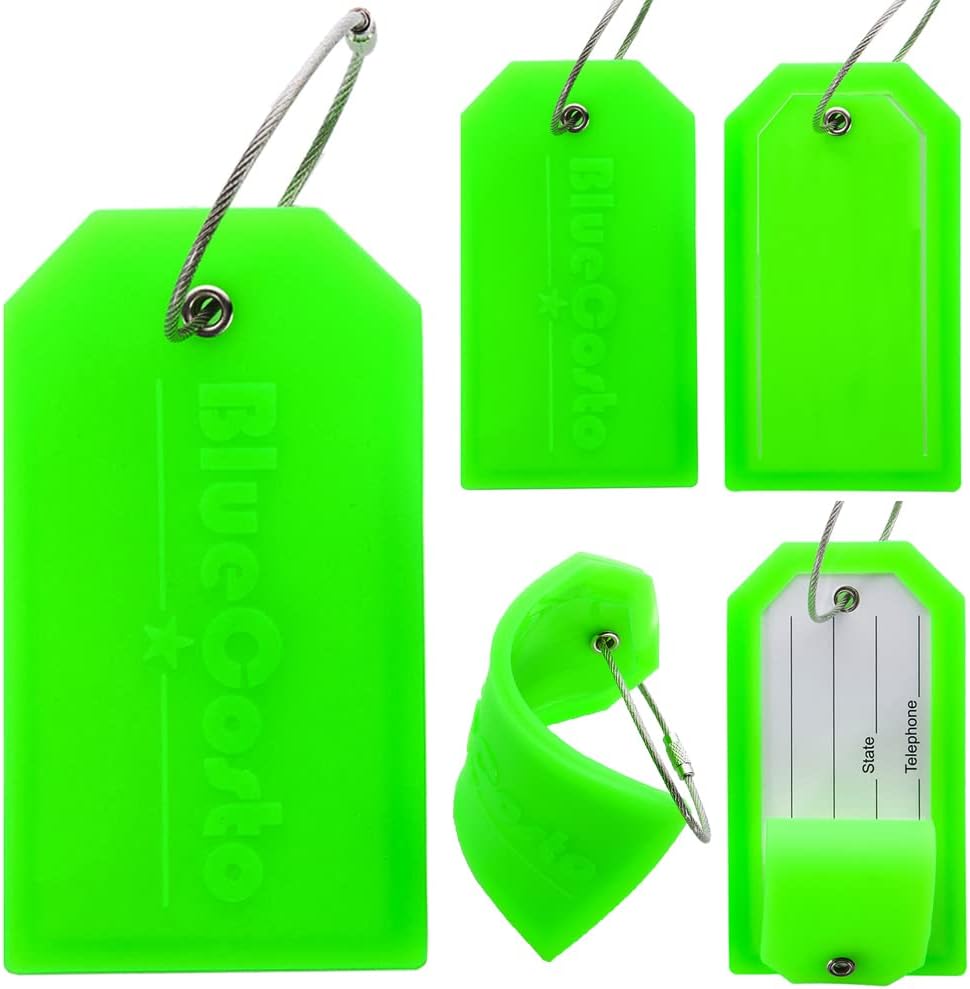 Luggage Tags, Large Green 5 Pack, PVC Suitcase Tags, Privacy Cover