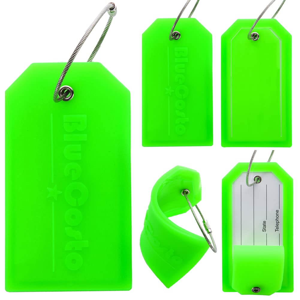 Luggage Tags, Large Green 5 Pack, PVC Suitcase Tags, Privacy Cover