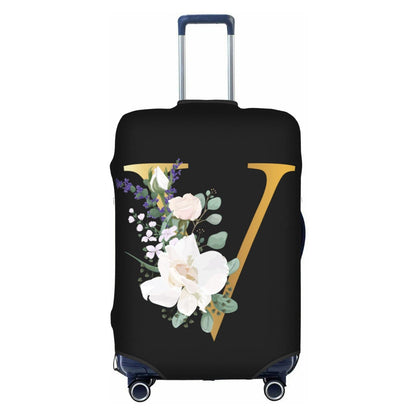 Flower Lette M Black Luggage Cover Elastic Washable Stretch Suitcase Protector Travel Suitcase Cover for Kid and Adult L (25-28 inch suitcase)