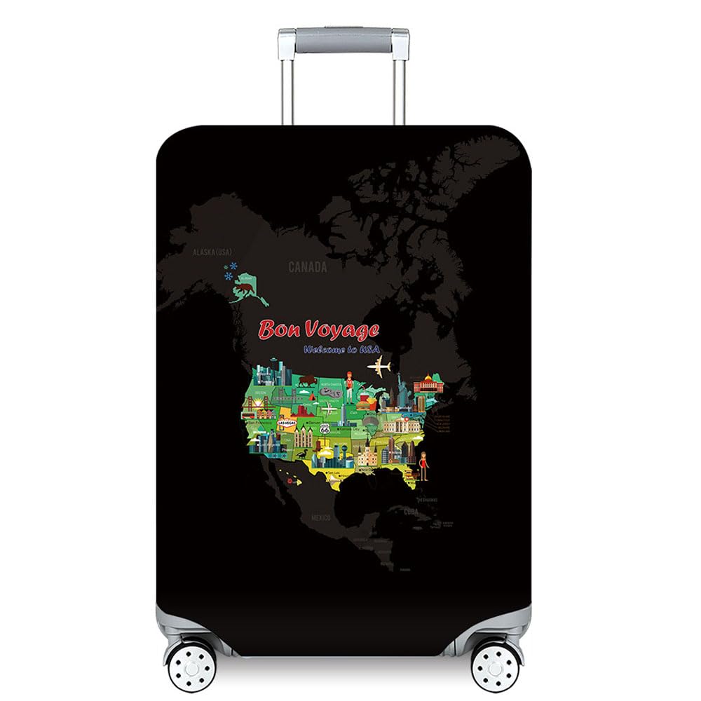MosaiRudo Thicker Luggage Cover Elastic Suitcase Cover Protector Fits 18-32 Inch Suitcase Travel Accessories (World Map, M)