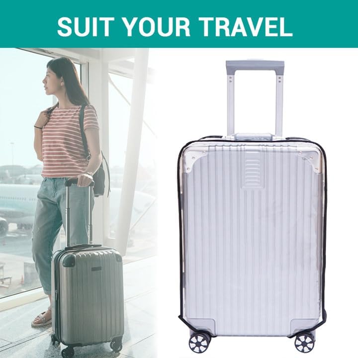 Tangaburu Clear Suitcase Cover - 20 24 26 28 30 Inch Waterproof PVC Suitcase Cover - Transparent Travel Suitcase Wrap - Protective Cover Case for Wheeled Luggage (30-Inch)